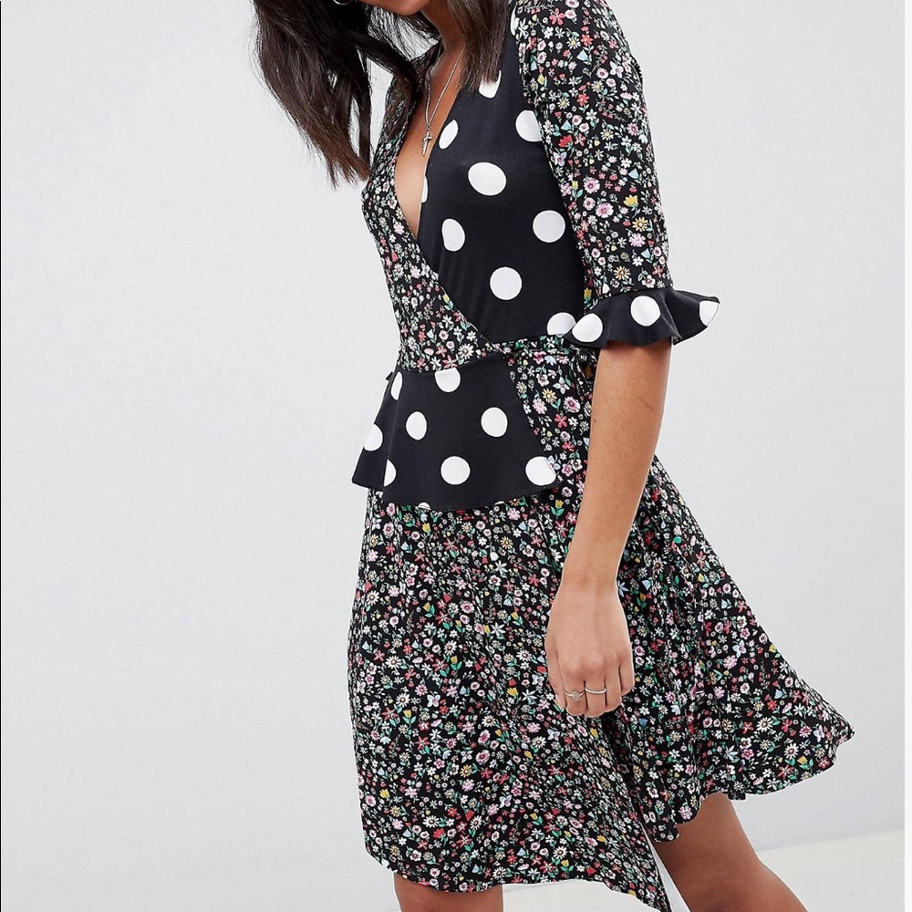 ASOS floral polka dot wrap dress